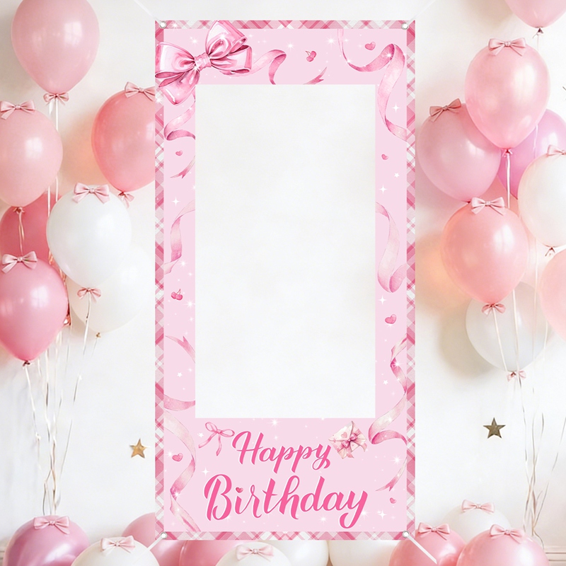 Photo Booth Frame - Pembe Fiyonklu Fotoğraf Kabini Çerçevesi Tatlı