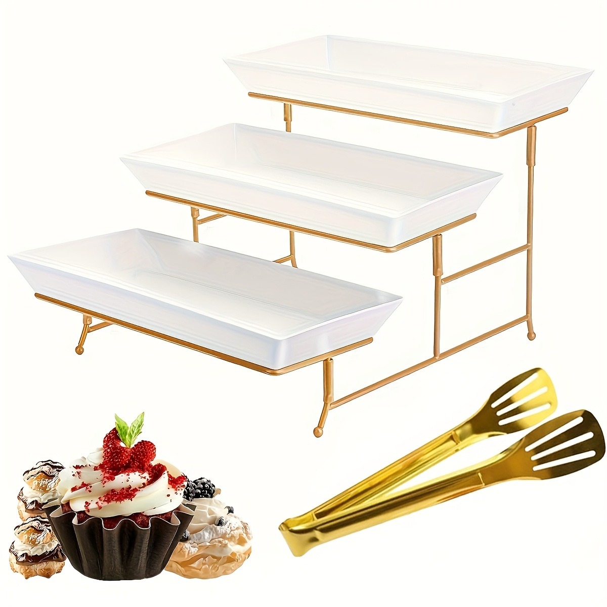 Cupcake Stand Tier - Beyaz Katlı Servis Standı + Maşa,