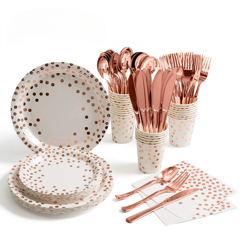 Paper Straw Color - Gül Altın Parti Sofra Seti Masa