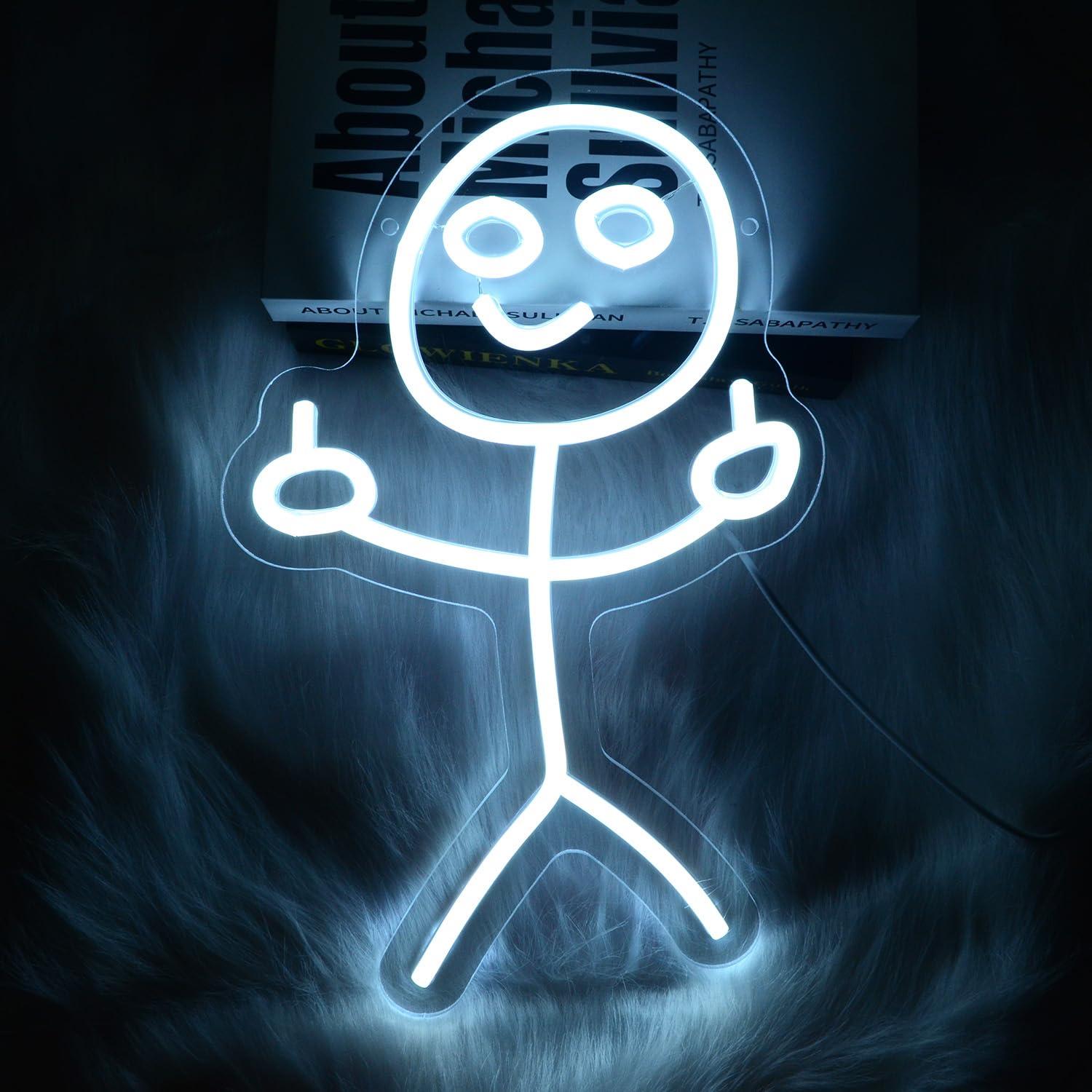 Neon Sign Party - Komik Orta Parmaklı Çizgi Adam Neon