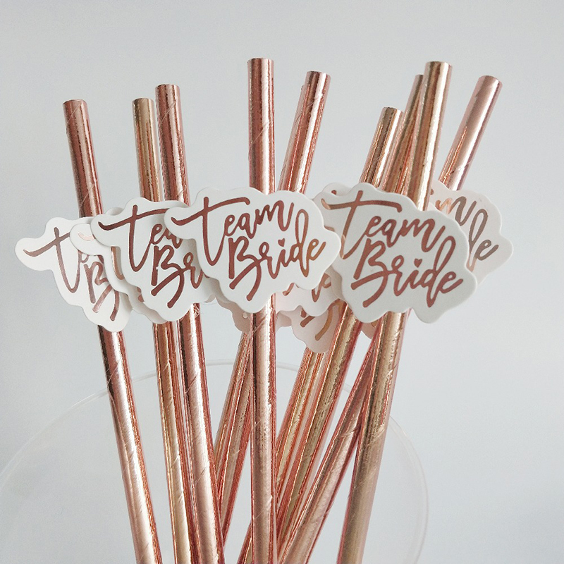 Paper Straw Color - 10 adet takım gelin gül altın