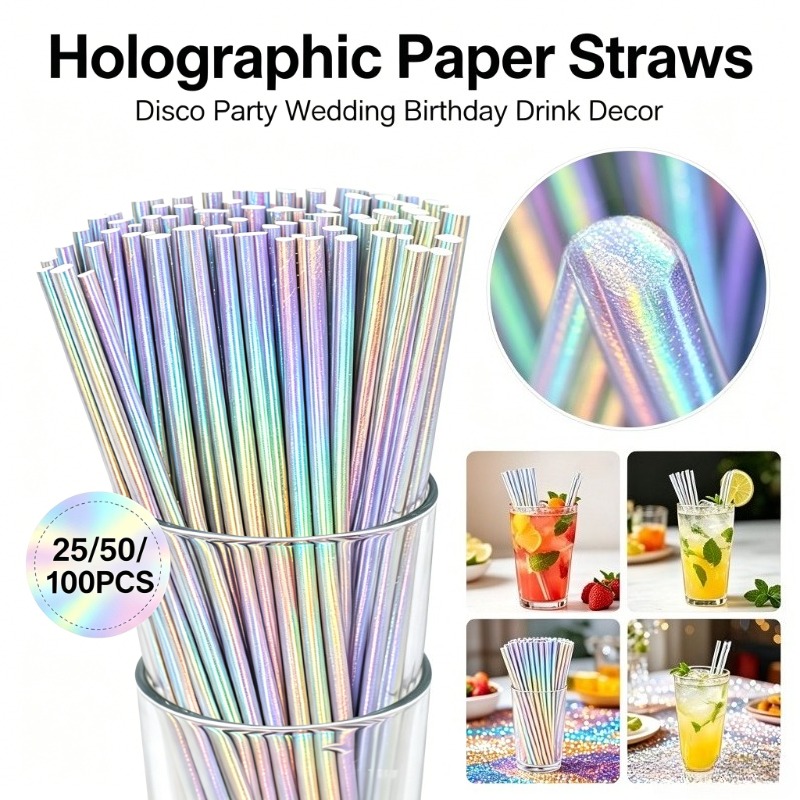 Paper Straw Color - 25/50/100 adet gümüş lazer kağıt pipet