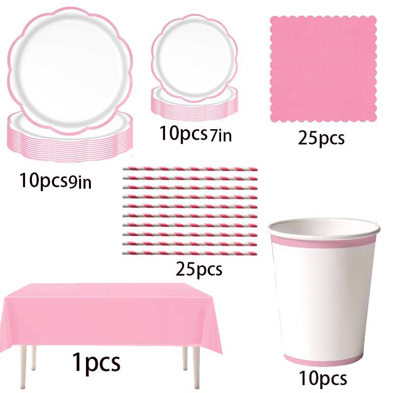 Table Cloth Disposable - Pembe Taraklı Kenarlı Tek Kullanımlık Sofra