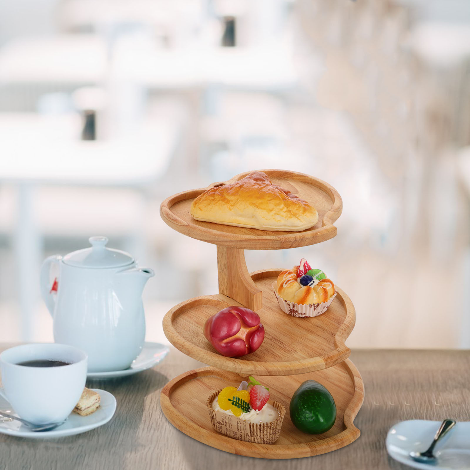 Cupcake Stand Tier - 3 Katmanlı Kalp Şeklinde Ahşap Servis